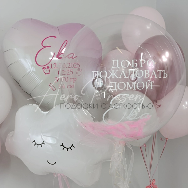 Набор шаров на выписку девочке "Воздушная нежность"